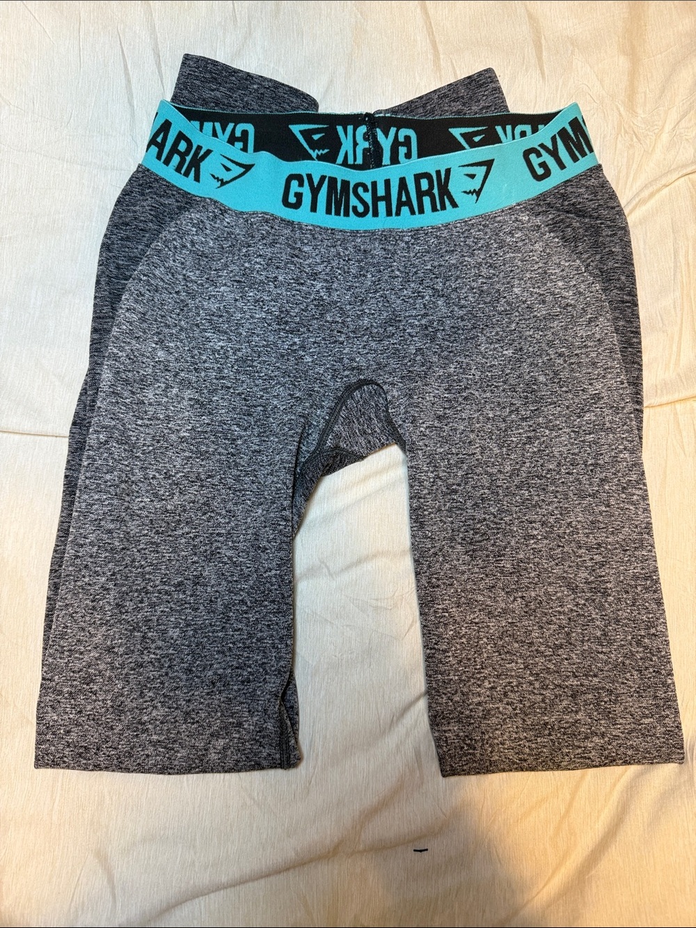 Gymshark Men’s Heather Gray Athletic Shorts with Teal Logo Waistband